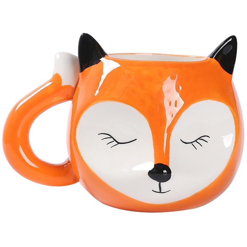 Cartoon Fox Shaped Ceramic Mug Creative Coffee Milk Tea Water Cup Cute Children Breakfast Cup Household Drinkware