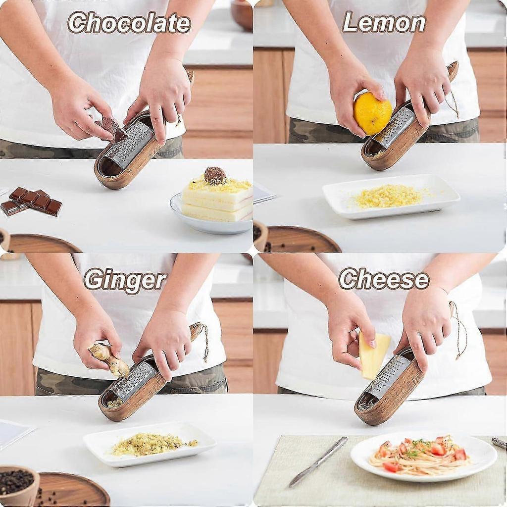 Wooden Cheese Grater with Handle, Rustic Brown Cheese Shredder with Storage