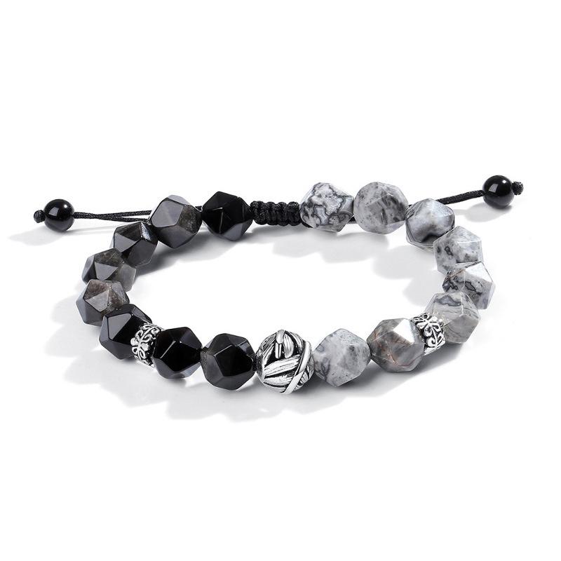 925 Silver Obsidian Bead Bracelet for Men and Women, Niche High-end Bracelet, Map Stone Bracelet