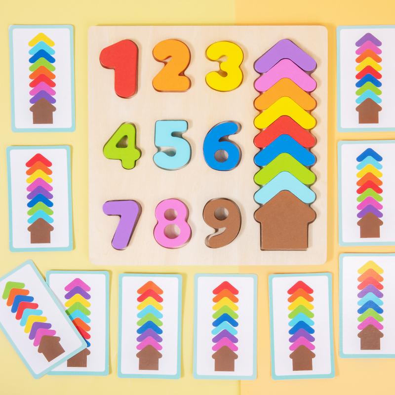 Wooden Digital Color Matching Board, Numbers Cognitive Color Pairing Educational Game, Digital Puzzle