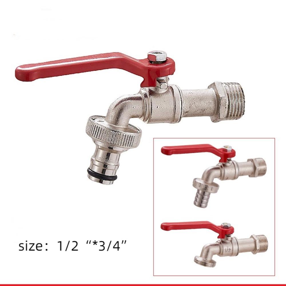 1/2x3/4 Water Tank Connector with Red Handle Faucet Adapter Durable Lever Water Tap