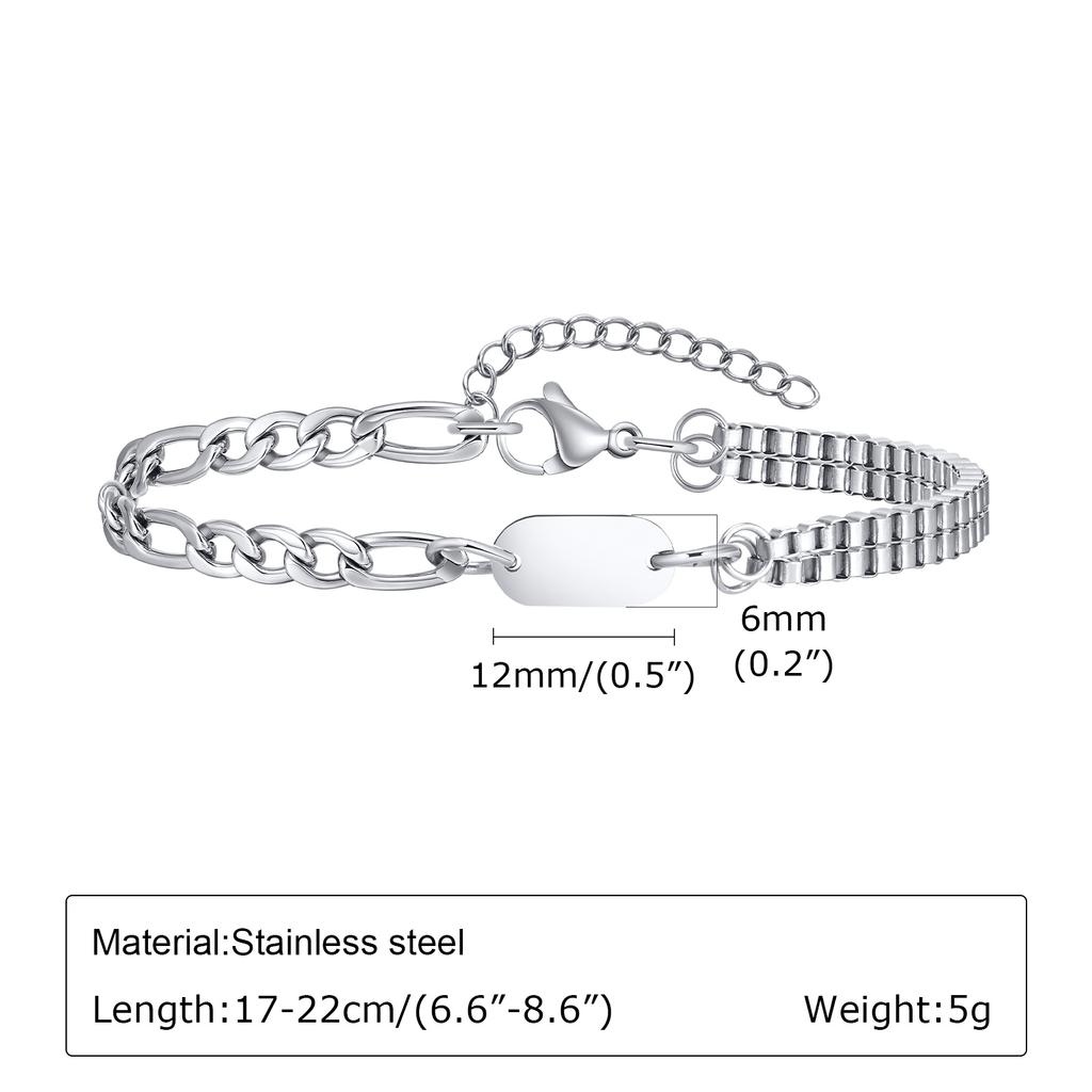 Punk Silver Color Men's Chain Bracelets,Hiphop Stainless Steel Braided Link Wristband,Classic Metal Jewelry Gift for Him Dad