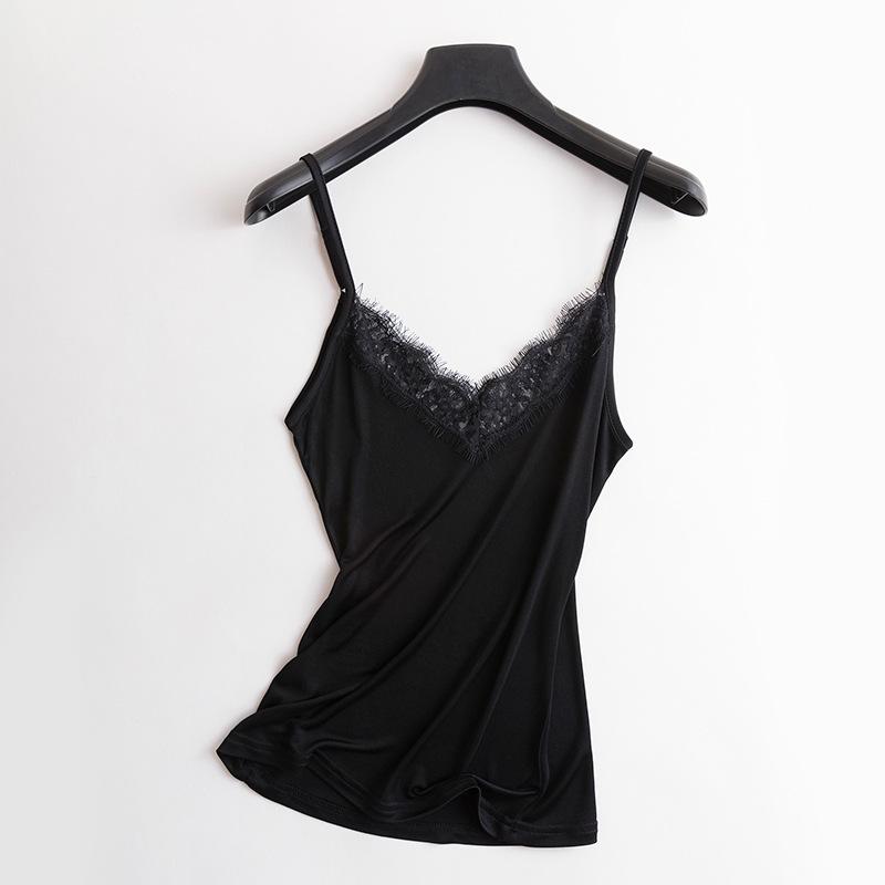 

Топ с подтяжками из шелкового шелка Tangge Mulberry с V-образным вырезом и кружевом L