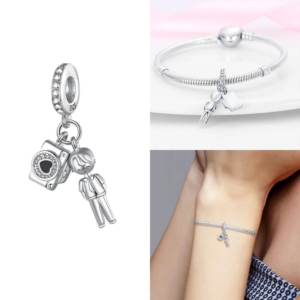 Exquisite Original Black Dress High Heels Bag Lipstick Beads Fit Bracelet Charms Copper Women Jewelry Diy Gifts