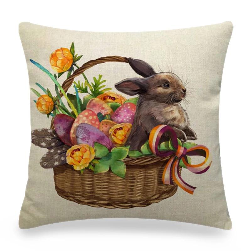 Easter Decor Pillow Covers 45x45cm Cartoon Bunny Eggs Printed Cushion Cover Spring Holiday Party Decorative Pillowcase for Couch