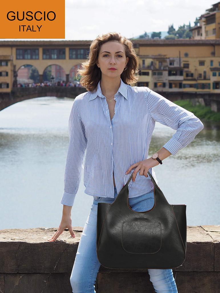 Guccio Featured in Tote Bag and Shoulder Bag PU Large A4 120486 Basic Magazines 3-Way Set, Leather, Lightweight, Capacity, Size, Women's, (Black)