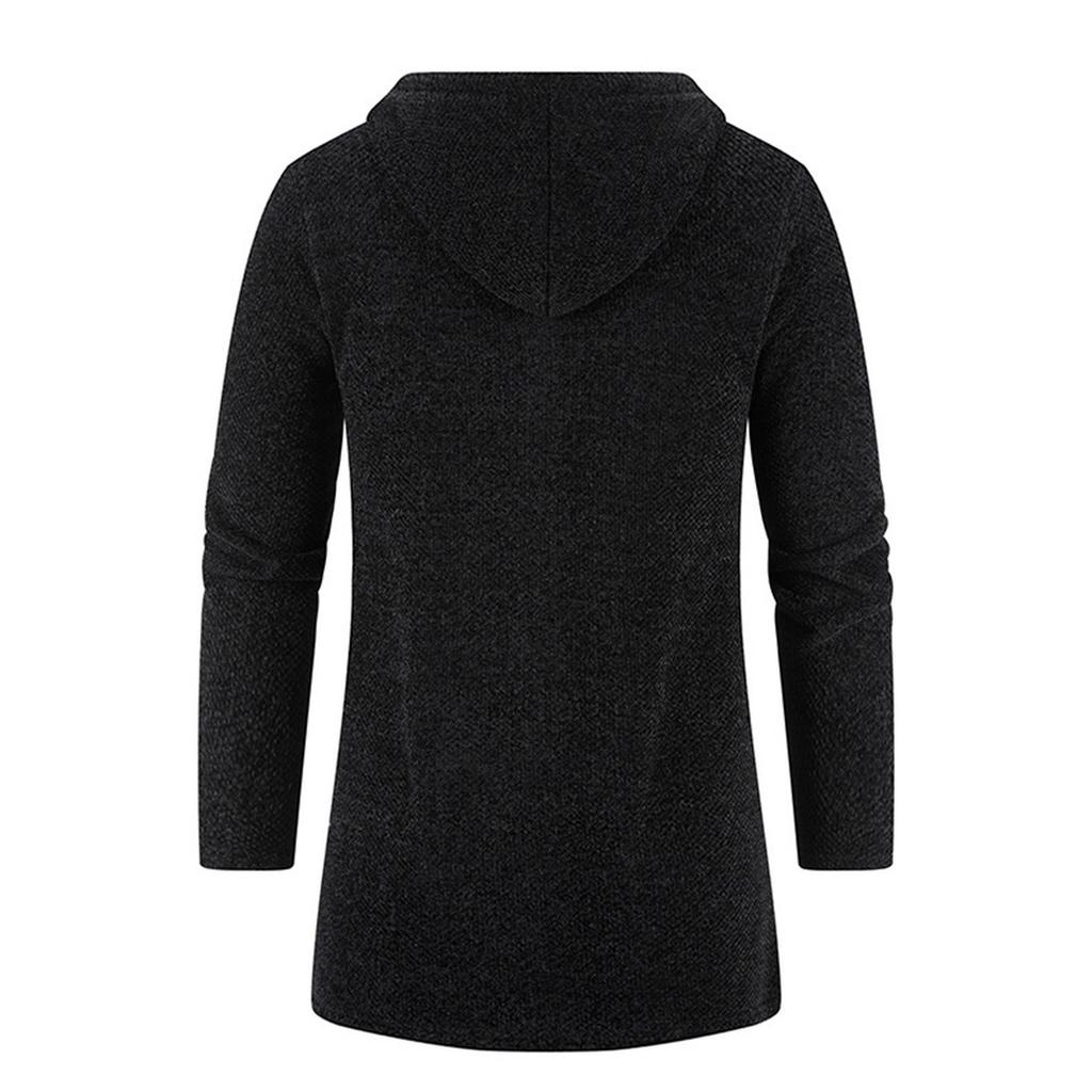 The New Type Of Men's Medium Long Plus Sweater Hooded Trench Coat Large Size Fashion Casual Full Zipper Knit Jacket