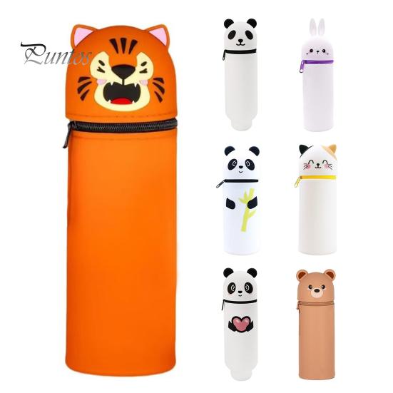 Pencil Case Desktop Stand Up Pen Holder Cartoon Animal Design Silicone Pencil Storage Bag for Home School Office Supplies