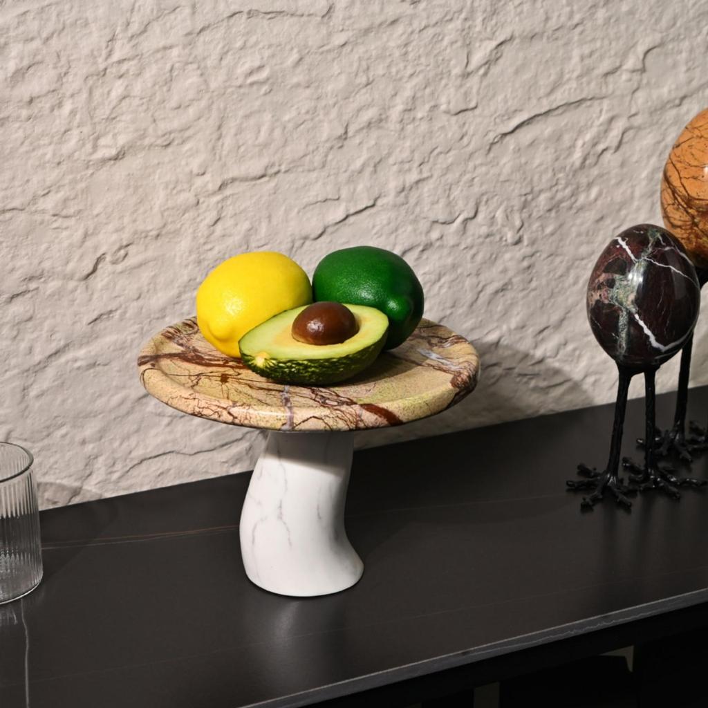 Fruit Plate Sculptural with Pedestal Marble Platter for Tabletop, Coffee Table,