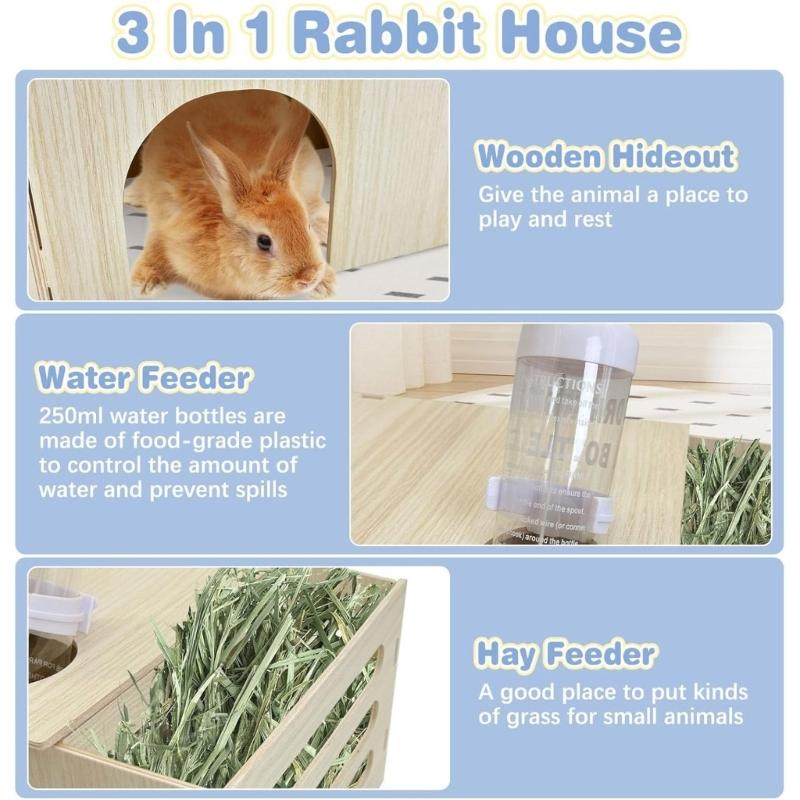 Natural Wooden Small Animal Hideouts With Feeders Water Feeders For Rabbits Guinea Pigs Chinchillas Shelter Place