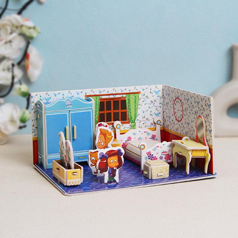 3D Paper House Stereo Puzzle Kindergarten School DIY Handmade Educational Assembly Toy For Girls Kids WL-1690-7