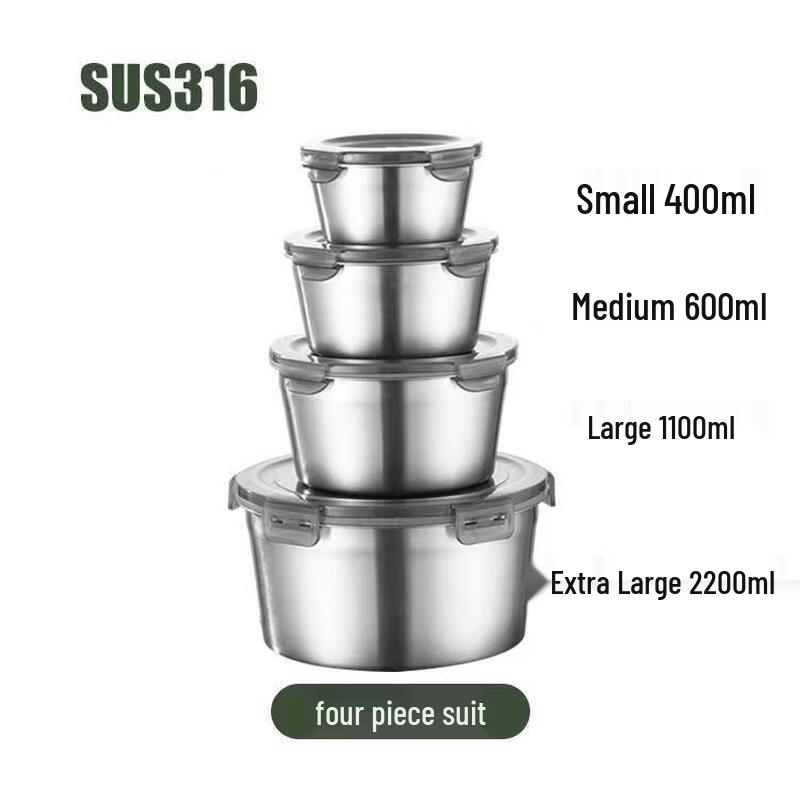 Medical-Grade 316 Stainless Steel Round Airtight Food Container Set