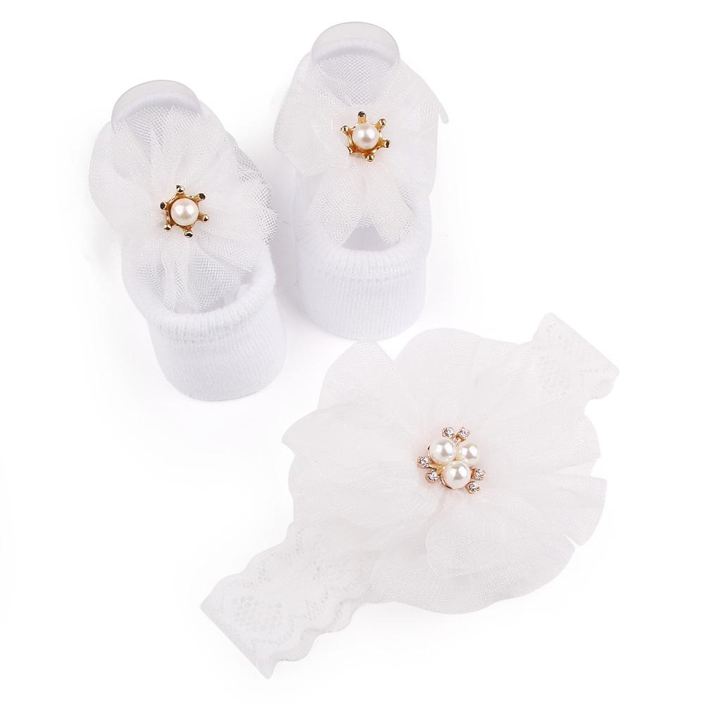 Babysocken- und Stirnband-Set Zwei Teile Mehrere Auswahlmöglichkeiten für Kleinkind Baby Mädchen Weiche Baumwolle Schönes Taufgeschenk 0-1 Jahr D2619