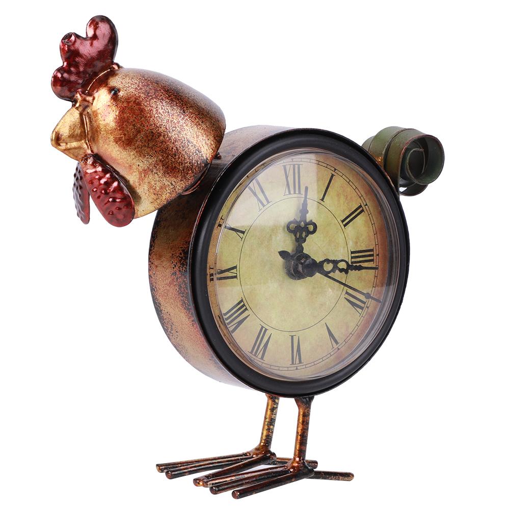 European Retro Style Chicken Shaped Iron Clock Desk Table Clock Home Ornament Craft Gifts