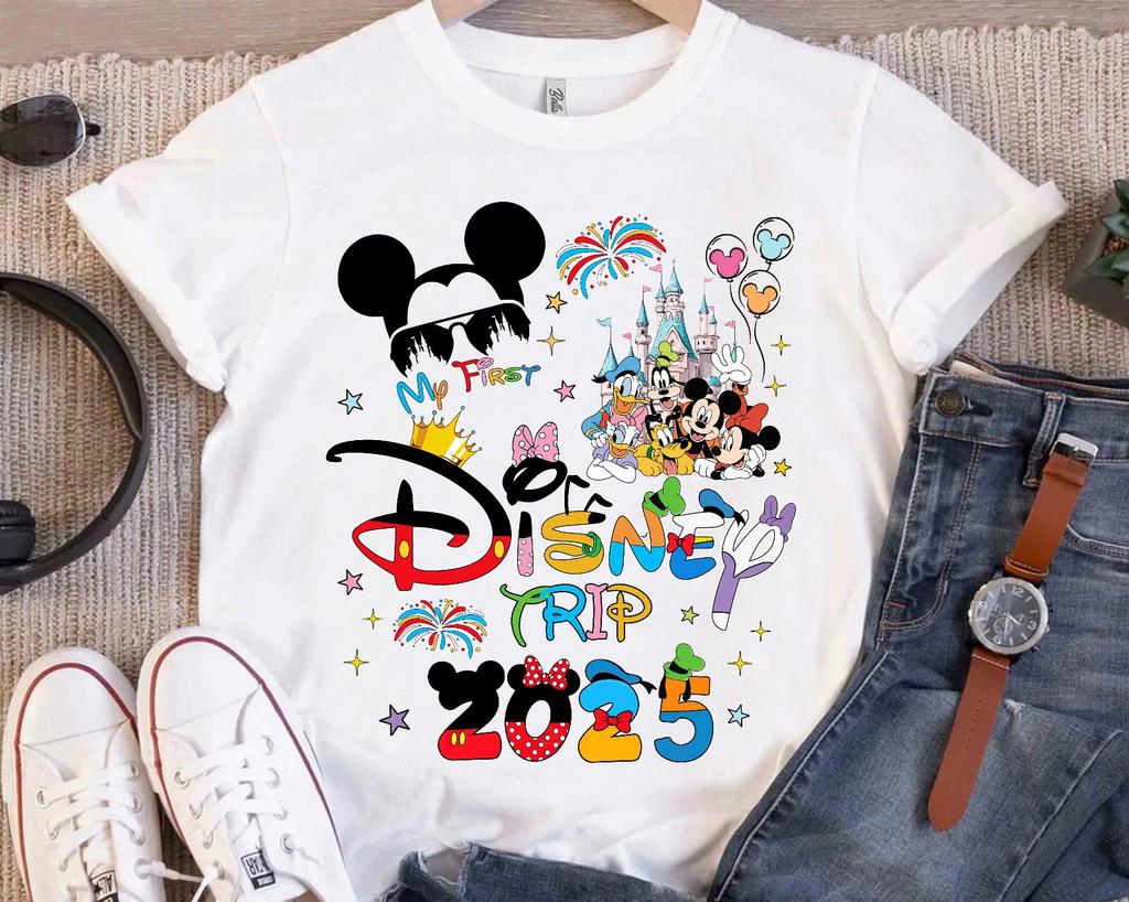 The First   Trip 2025 Mickey Minnie Women Cotton Tshirt Summer New Unisex Couples Oversized Street Wear