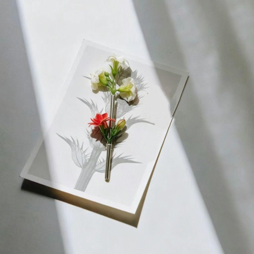 French Style Flower Insertable Brooch Vintage Silver Glossy Pin Bouquet Flower Holder Brooch  Suit
