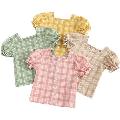 Camicette estive per bambine, top e magliette in cotone a quadri, per bambine