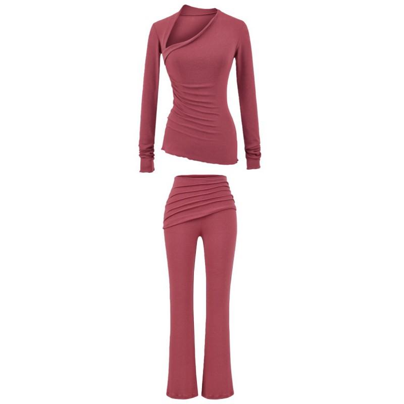 Pure Desire Style Sexy Slim Fit 2-Piece Set Long Sleeve T-Shirt Flare Pants / Midi Skirt Women