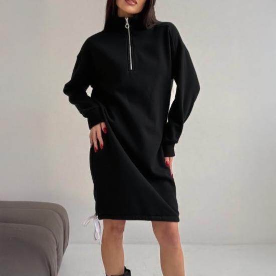 Genserkjole for kvinner Casual Langermet Halv glidelås Mini-kjoler Høst Vinter Termisk Lang Genser Tunika Topp