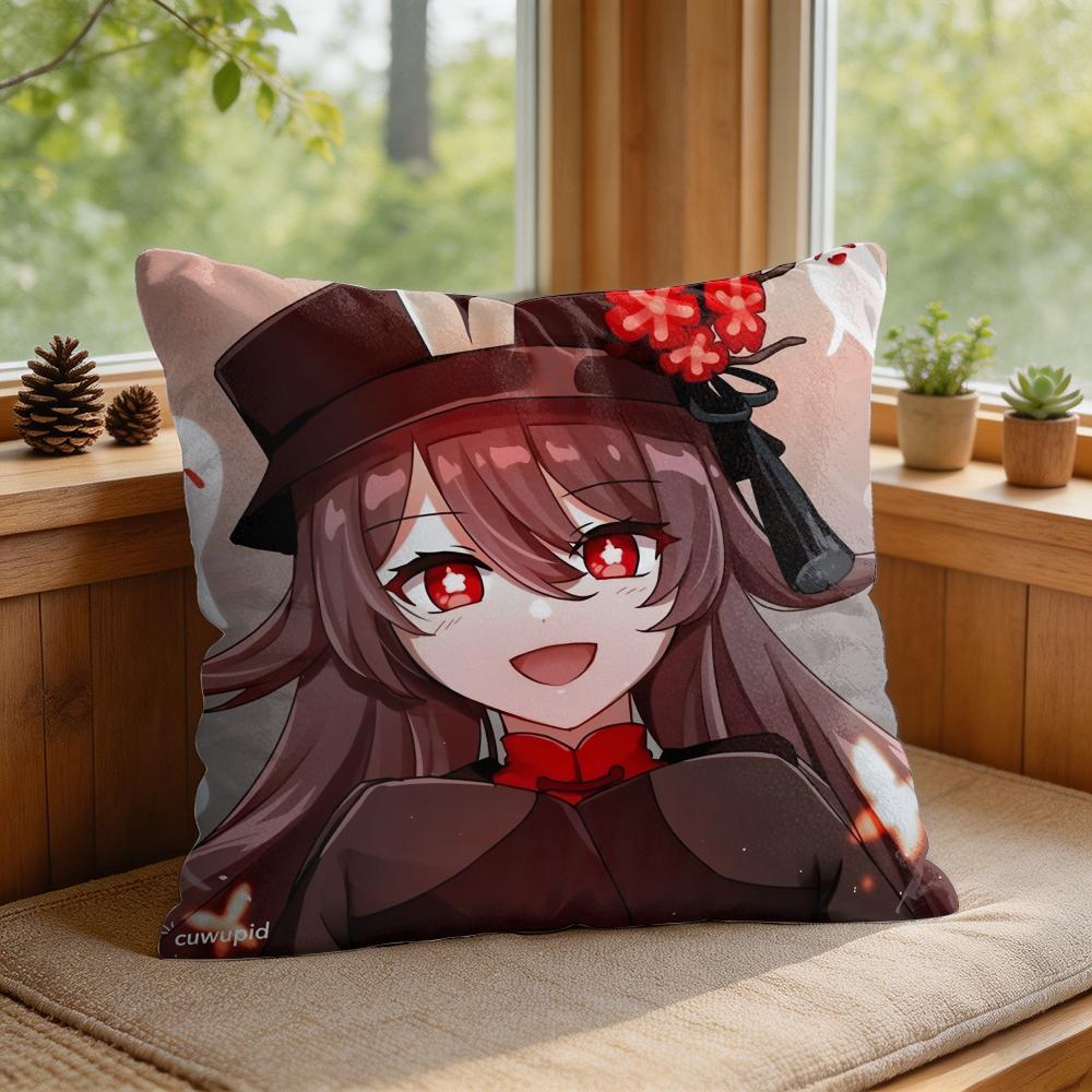 Cute Hu Tao Genshin Impact Cushion Cover Square Short Plush Pillow Case Living Room Sofa Home Decor Funda X