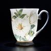 Fine Bone China Coffee Mugs Set of 4, Hand Drawn Gold Rimmed Floral Mugs, Porcelain Bone China Tea Cup with Lid, 300ml Elegant Office Home Tea Sets