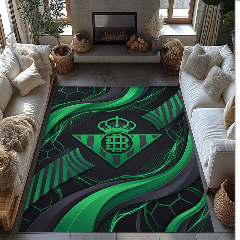 Real Betis Football Print Crystal Velvet Rug, Comfortable Water Absorbent Non Slip Indoor Floor Carpet