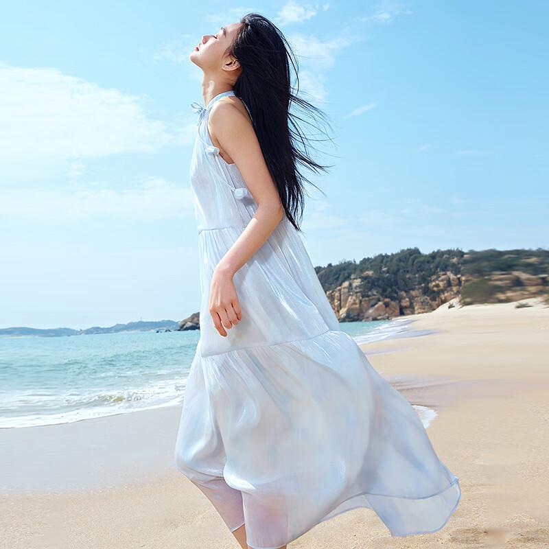 

LEDING Flowing Shell Flower A-Line 3D Floral Resort Dress M