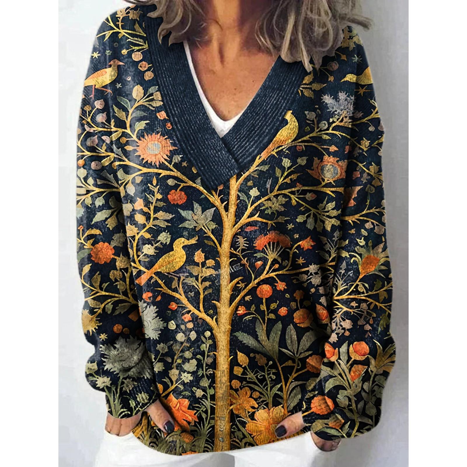 

Женский повседневный и модный принтованный круглый вырез свитер-топ XXXXXL темно-синий