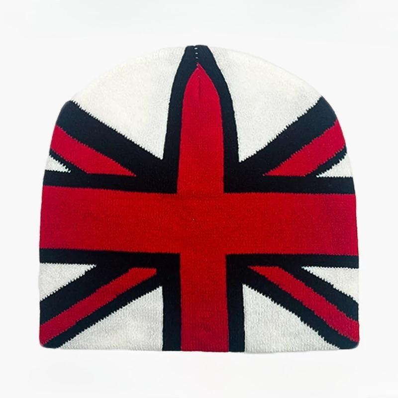 Autumn Winter Street Style UK Union Jack Jacquard Knit Beanie Unisex Warm Cold Weather Hat Fashion Personalized Cuffed Skull Cap