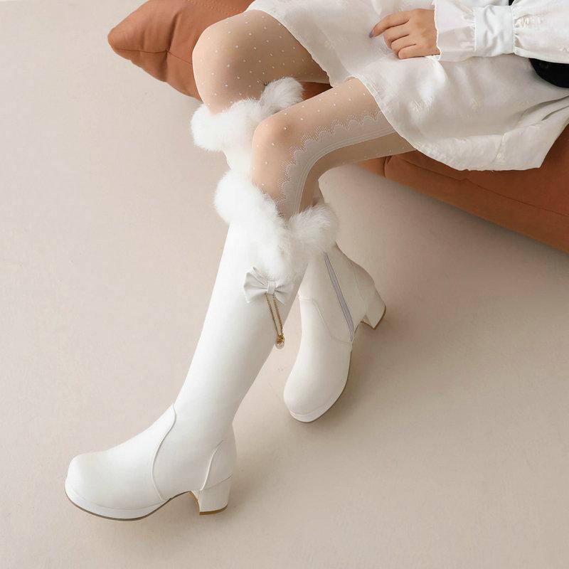 Women's long boots for autumn and winter new rabbit fur high-heeled high leg women's boots with plush cotton boots