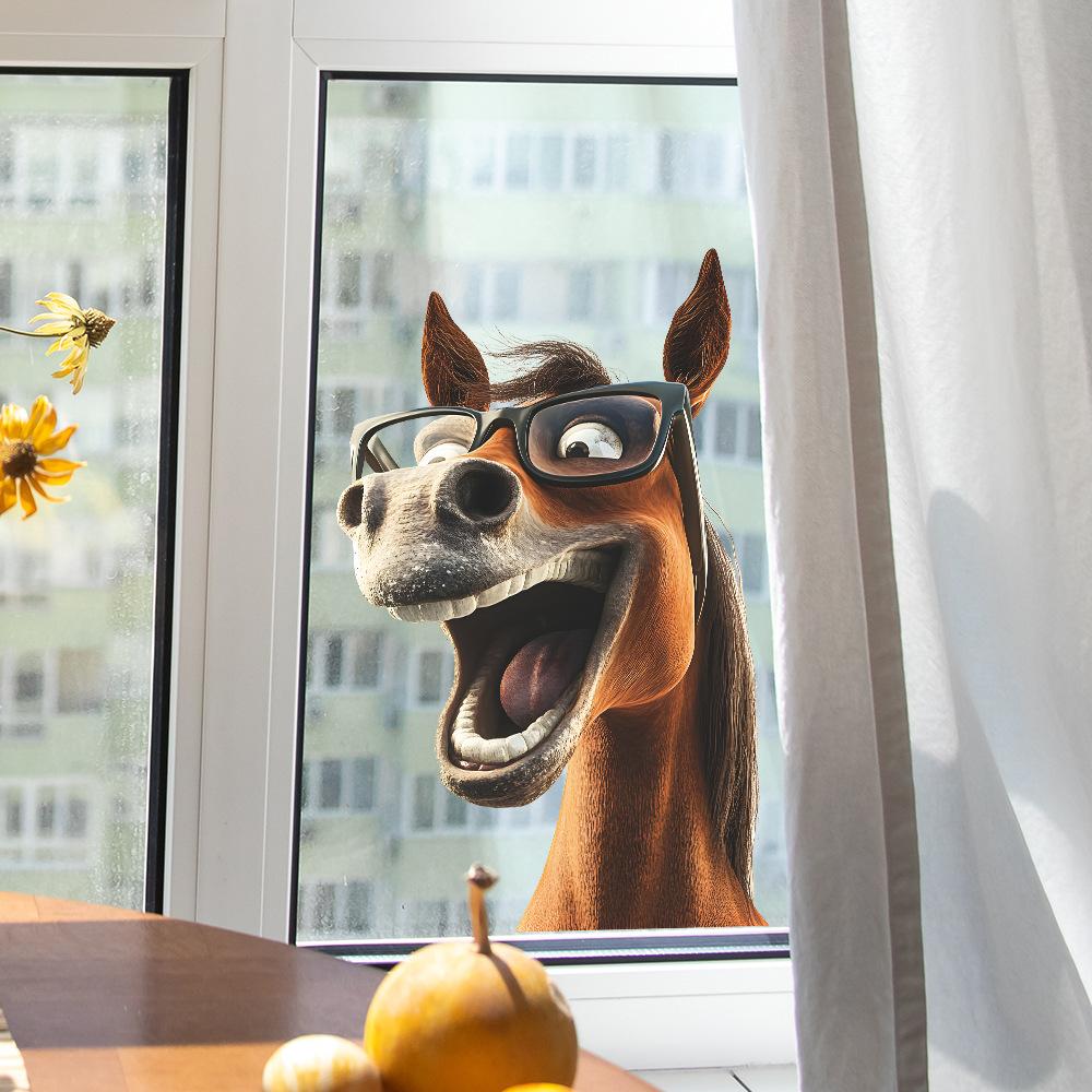 Pferdekopf Fensteraufkleber Abnehmbare Tier Wandsticker für Heimdeko Kreative Lustige Glas Vinyl Kunst Dekoration