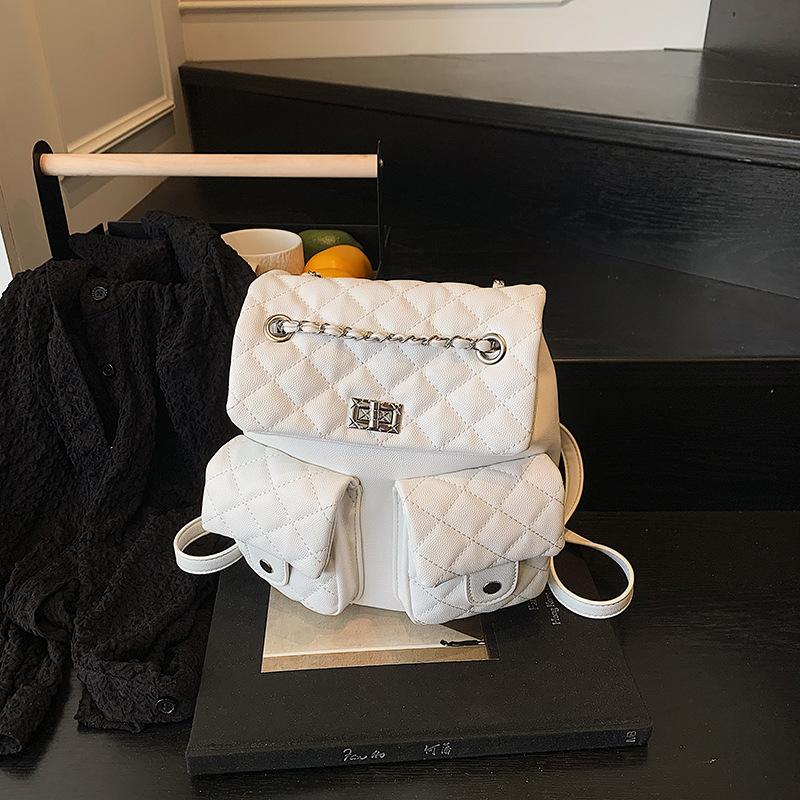 

Новый рюкзак с ромбовидным узором, простой модный, с высоким чувством, легкая роскошь, модная женская сумка белый