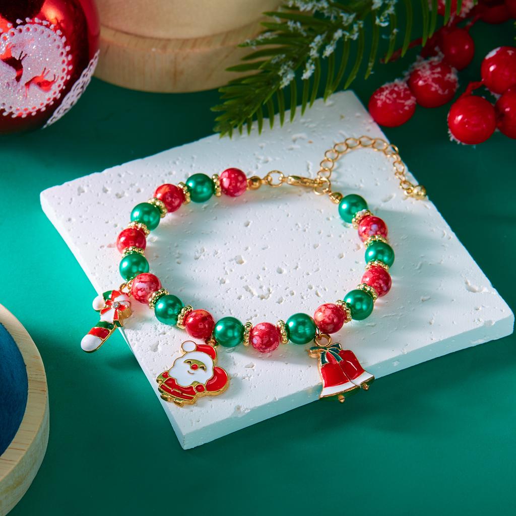 Pulseiras Coloridas Clássicas de Natal com Contas para Mulheres Fofas Pingentes de Papai Noel, Árvore de Natal, Boneco de Neve Pulseiras Joias de Amizade