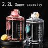 2.2L Transparent Water Kettle Square Sport Water Large Capacity Unisex Shape Labor-saving Bottle for Going