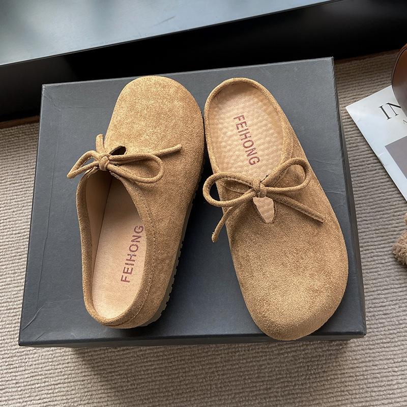 

Retro bag head half slippers women s new spring lazy pedal Boken slippers outer wear 35 хаки