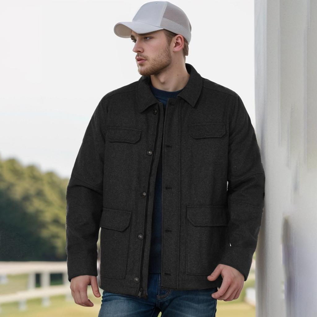 Men's Solid Color Lapel Zipper Single Breasted Jacket Casual Daily Large Pocket Long Sleeve Coat