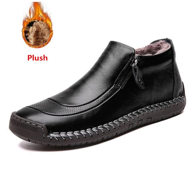 Fashion New Fashion Men Boots High Quality Split Leather Ankle Snow Boots Shoes Warm Fur Plush Winter Shoes Plus Size 38-48