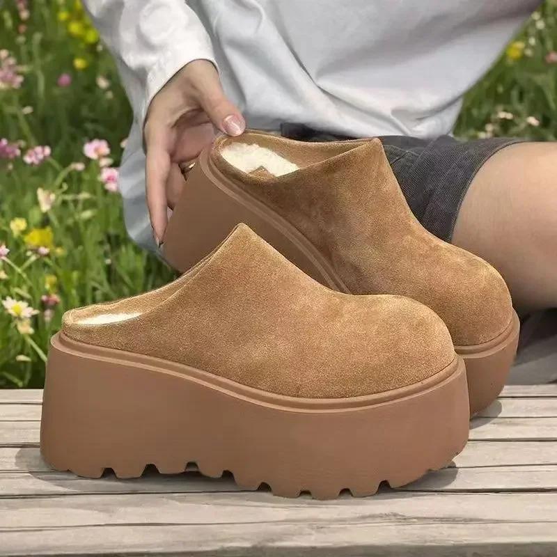 Slippers Female Shoes On Sale Winter Retro Round Toe Women's Thick Sole Slippers Warm Ladies Outer Wear Slippers