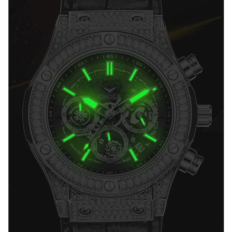 ONOLA Fashion Sports Luxury Men Wristwatch Date Waterproof Luminous Chronograph Man Watch Unique Leather Quartz Men's Watch