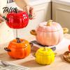 Practical Kitchen Gift for Home Pumpkin Soup Bowl with Lid And Double Handle, Microwave Safe Decorative Thanksgiving Tableware Ceramic Bowl,