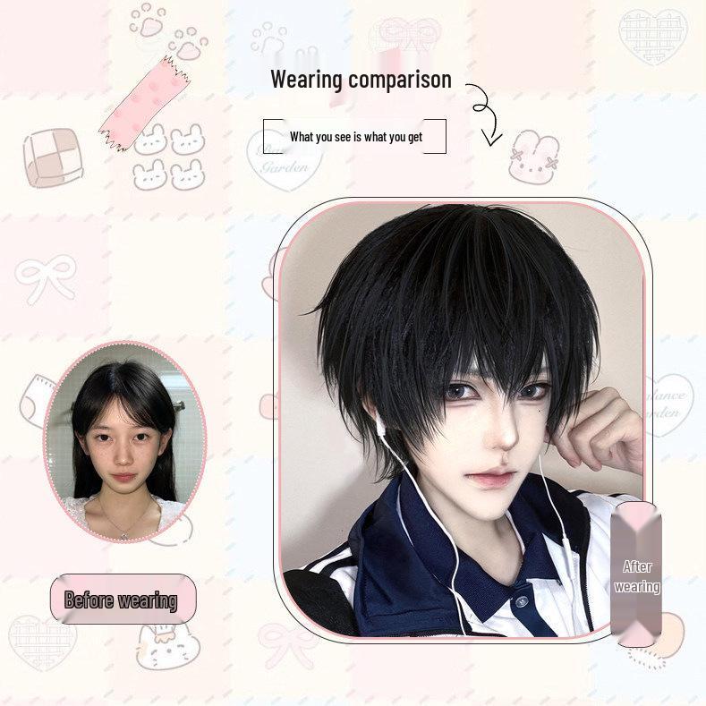 Universal Cosplay Short Straight Wig with Bangs - Realistic Lightweight Anime-Style for Students