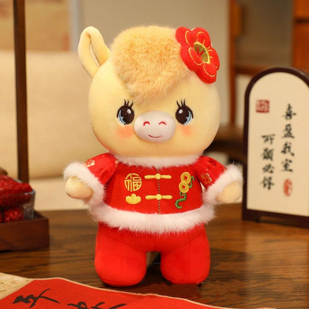 Süße Pony-Stoffpuppe Rotes Neujahrsmaskottchen Traditionelles Glücks-Pony-Spielzeug Frühlingsfest
