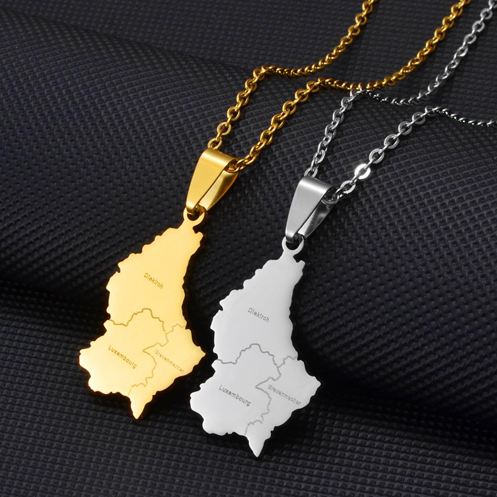 Anniyo Luxembourg Map City Name Pendant Necklaces Letzebuerg of Maps Jewelry #270221