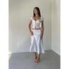 Luodao White Bell Summer French Pure Desire Wind Lace Lace Band Puff Sleeves Top and Skirt Vacation Suit