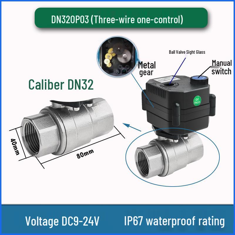Stainless Steel Mini Electric Two-Way Ball Valve with Sight Glass, Manual-Automatic Integration, Waterproof, Threaded, DC Compatible