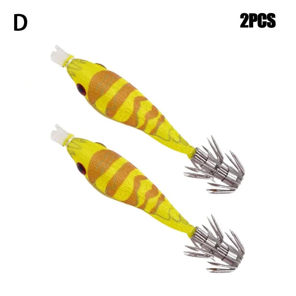 2PCS 68mm 4g Fishing Lure Artificial Squid Hook Jigs Bait Noctilucent Squid Cuttlefish Spinnerbait Wood Shrimp For Sea Fishing