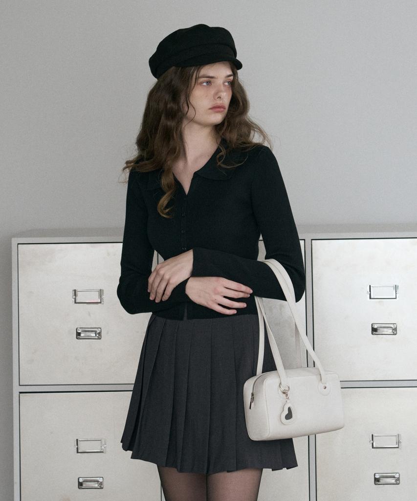 Leathery Plump Heart Keyring Shoulder Bag [Ivory]
