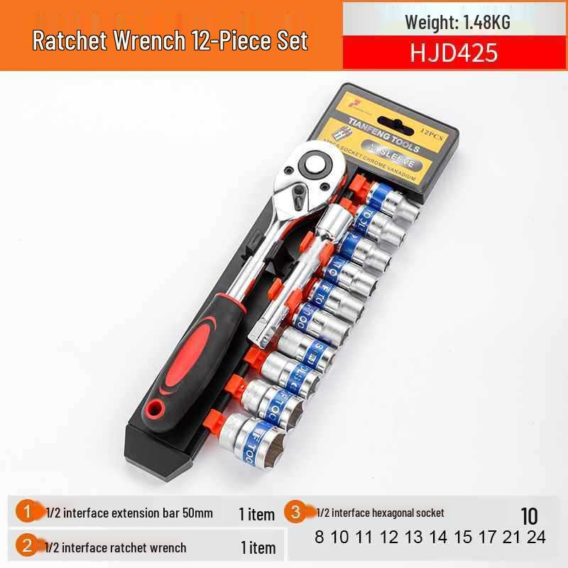 Extended Electric Socket Wrench Set with Large, Medium & Small Hexagonal Air Gun Heads for Auto Repair