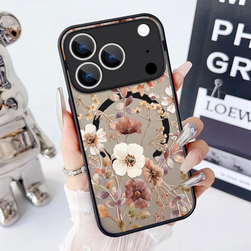 Vintage Floral Pattern Case For iPhone 17 Pro Max Magnetic For Magsafe Hybrid TPU+PC Matte Cover For iPhone 16 Pro Max 15 14 13 12 11 16E Air