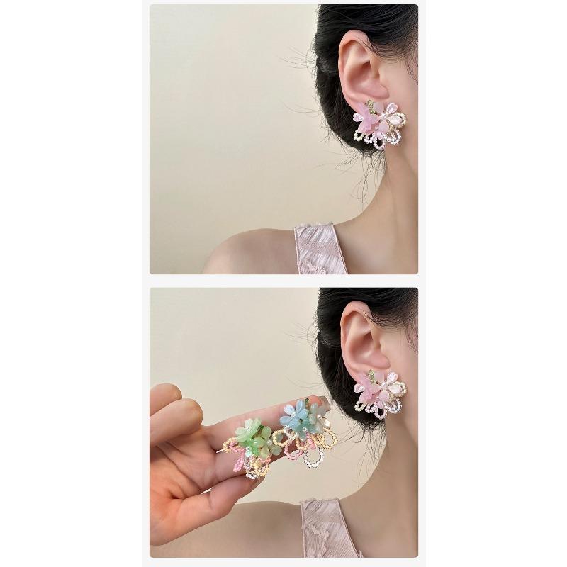 Sweet Fresh Floral Beaded Stud Earrings For Women Daily Vacation Wear